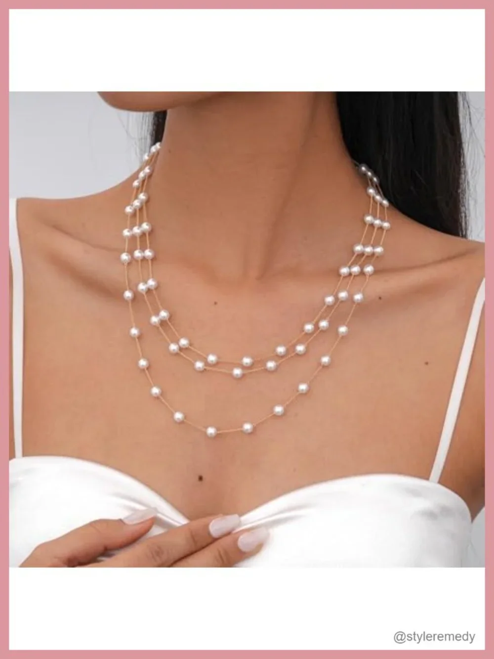 18K Gold Plated Layered Pearl Choker Necklace Dainty White Pearls